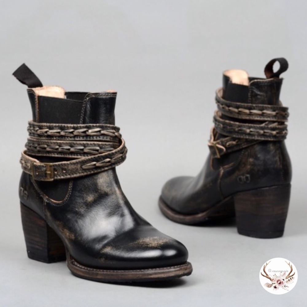 Bed Stu Lorn Black Wash Ankle Harness Boots NIB